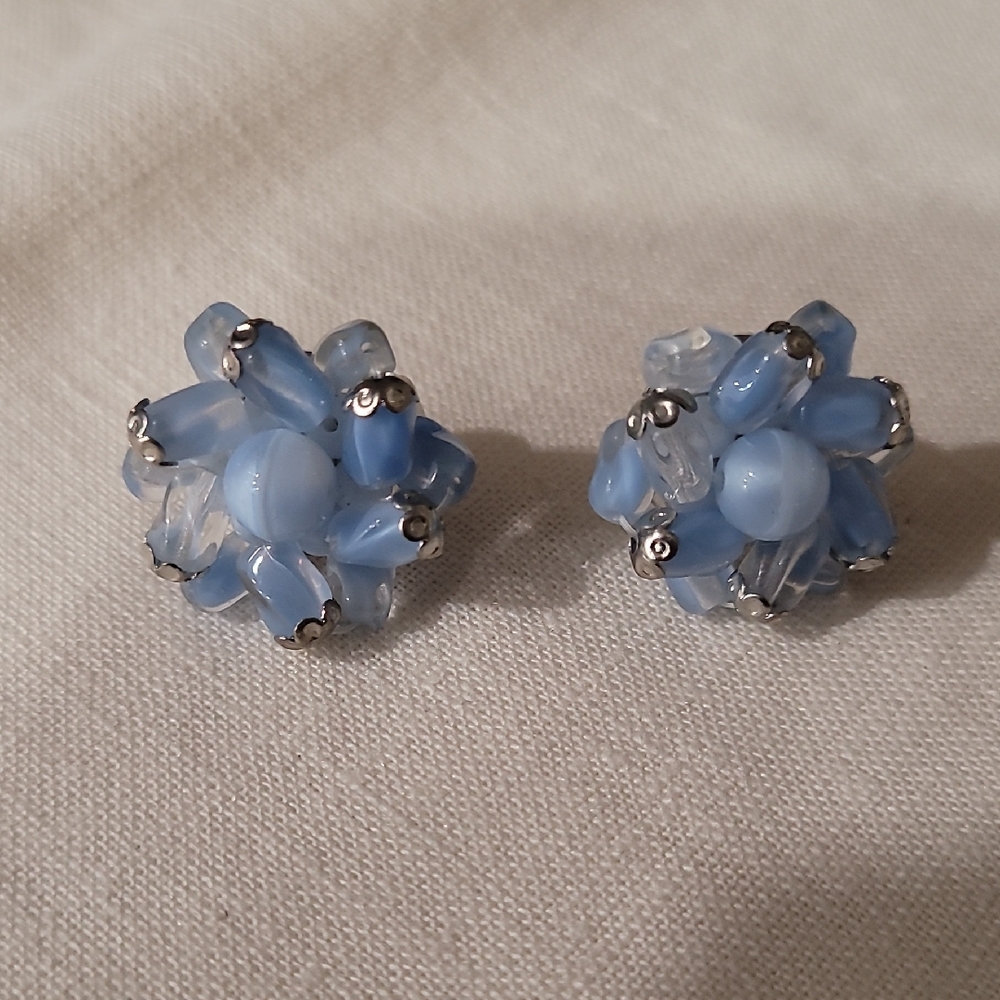 Earrings Retro Vintage Baby Blue Glass Stud